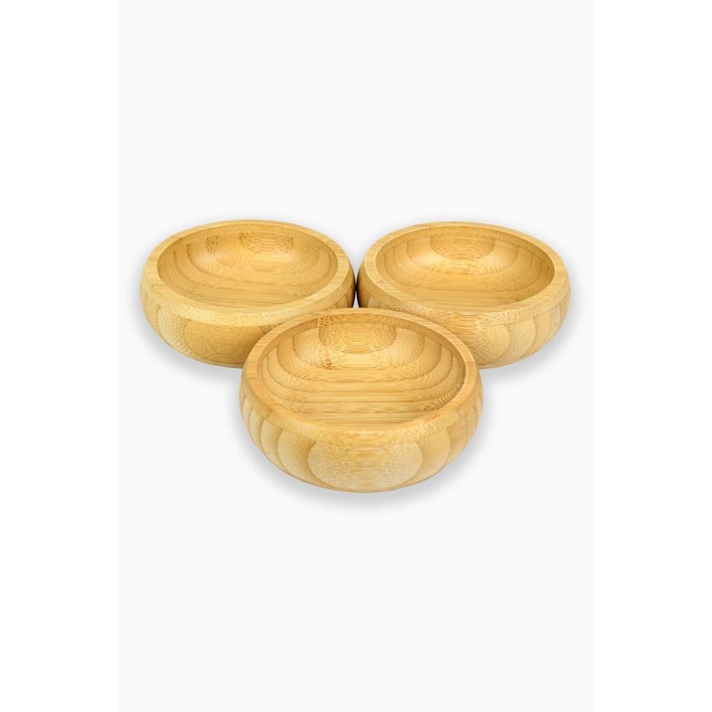 Bamboo Wooden Sauce Bowl And Snack Bowl 10 Cm Set Of 3