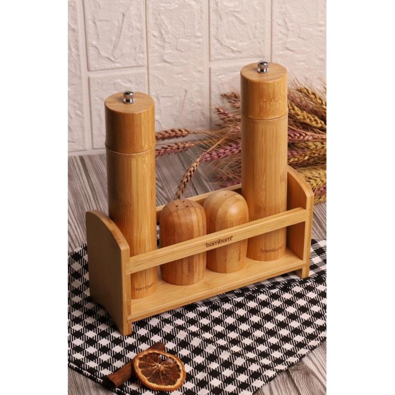 Bambum 5 Piece Stand Salt And Pepper Shaker With Grinder Spice Set Large