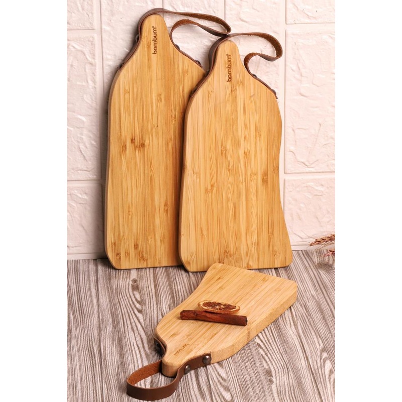 Bambum Galery Bamboo 3-Piece Cutting Board With Leather Handle