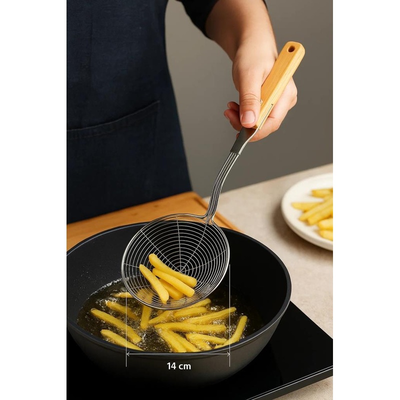 Bambum Ladle - Bamboo Handle Wire Colander 14Cm