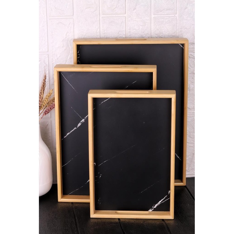 Bambum Marbella - 3-Piece Marble Patterned Tray Black