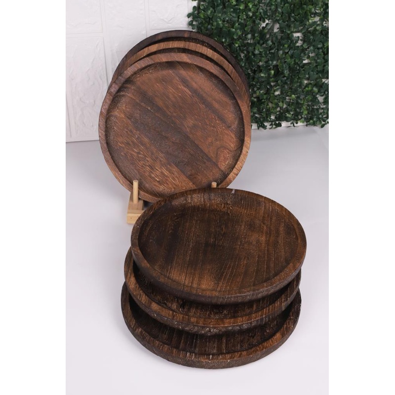 Bambum Patrin Natural Wooden Round Small Plate Set Of 6  25X2 Cm