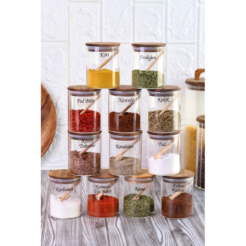 Borosilicate Glass Spice Shaker With Acacia Silicone Lid - 250 Ml Spice Set + Gift Label