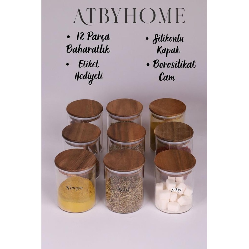 Borosilicate Glass Spice Storage Jar With Acacia Lid 200 Ml, 9 Pieces + Free Label