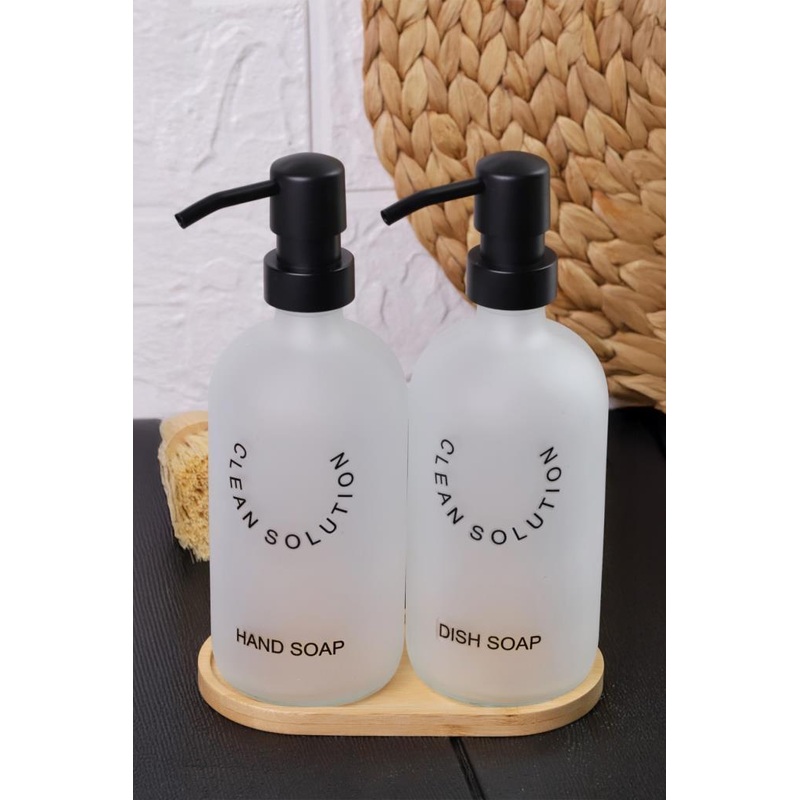 Sablaj Glass White Liquid Soap Dispenser Set Of 2 With Stand