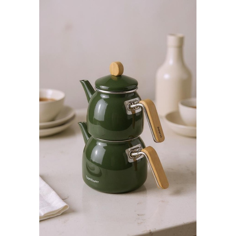 Sultan - Bamboo Handle Teapot Set Dark Green