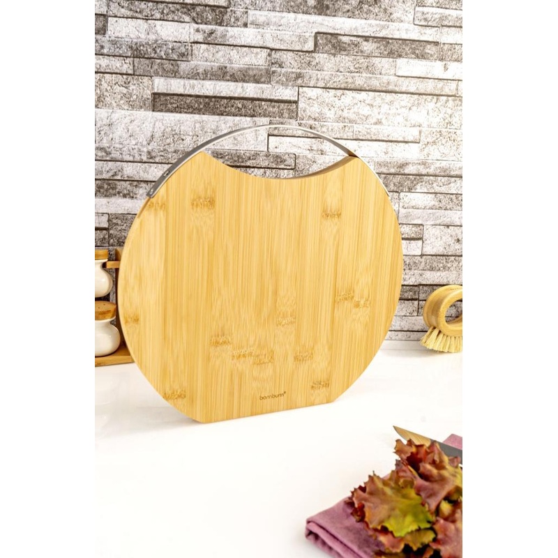 Zoe - Round Cutting Board With Steel Handle, Large