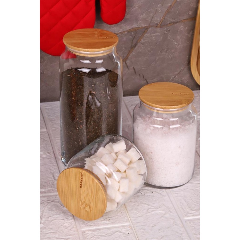 Zone - 3-Piece Glass Storage Container 600Ml-800Ml-1300Ml Vacuum Bamboo Lid