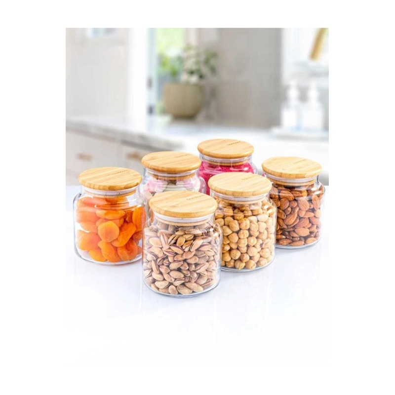 Zone 6 Glass Storage Container Vacuum 800Ml With Bamboo Lid