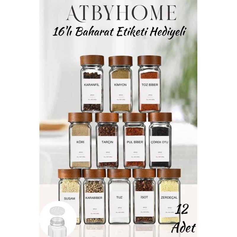 12 Piece Glass Spice Jar Set With Acacia Lids 120 Ml