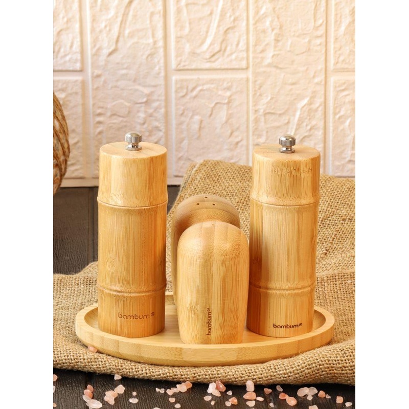 5 Piece Salt And Pepper Shaker Grinder Mill Set With Plate
