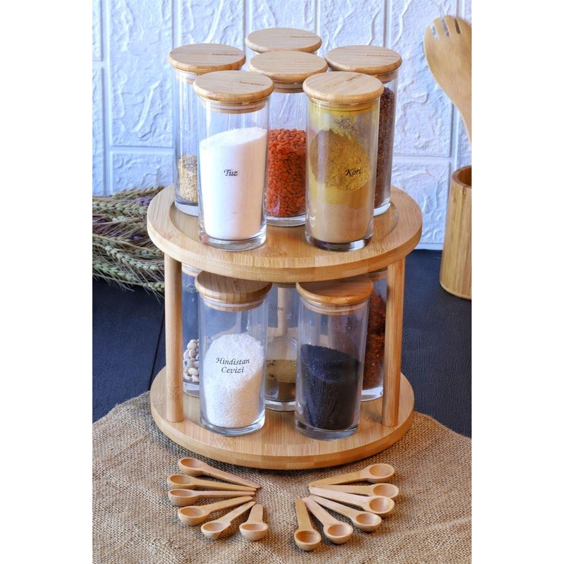 Atbyhome 37 Piece Spice Shaker Set With Rotating Stand - 12 Piece Spice Shaker Set With Spoon - 65 Pieces Label Gift