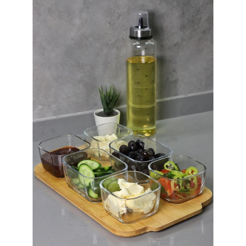 Bamboo 13 Piece Tray Vacuum Lid Glass Breakfast Storage Container