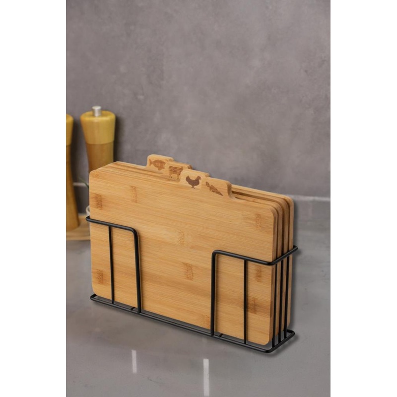 Bamboo Cutting Board With Stand, Set Of 4 - M7B11