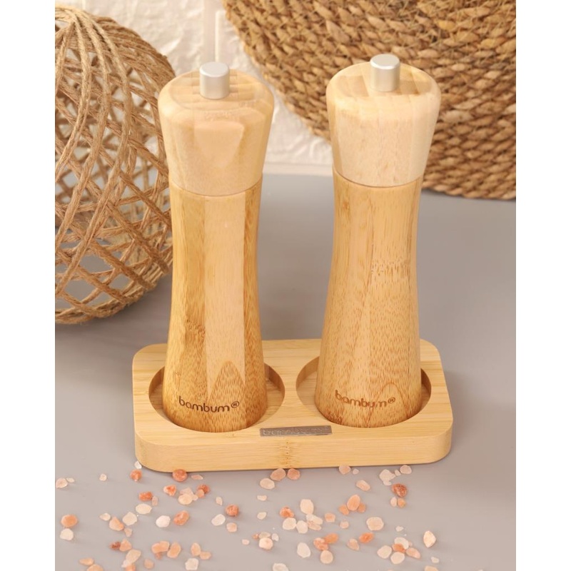 Bambum - 3 Piece Salt And Pepper Shaker Grinder Set With Plate