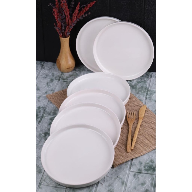 Bambum 6-Piece Handmade 20Cm White Pearl Cake Plate Set - Dessert Plate Set