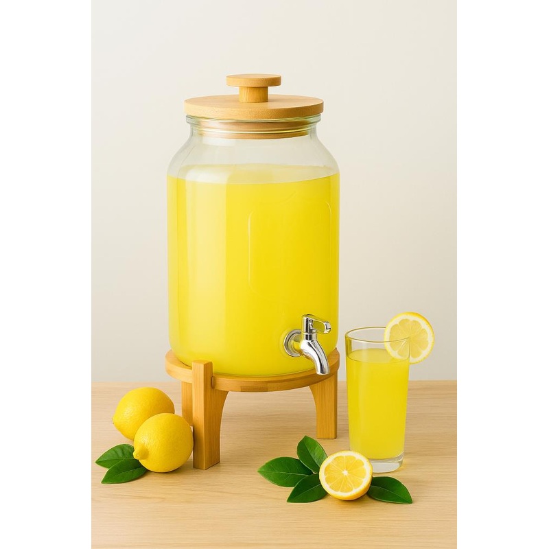 Bambum Fuente - Glass Dispenser With Bamboo Lid And Stand 4L