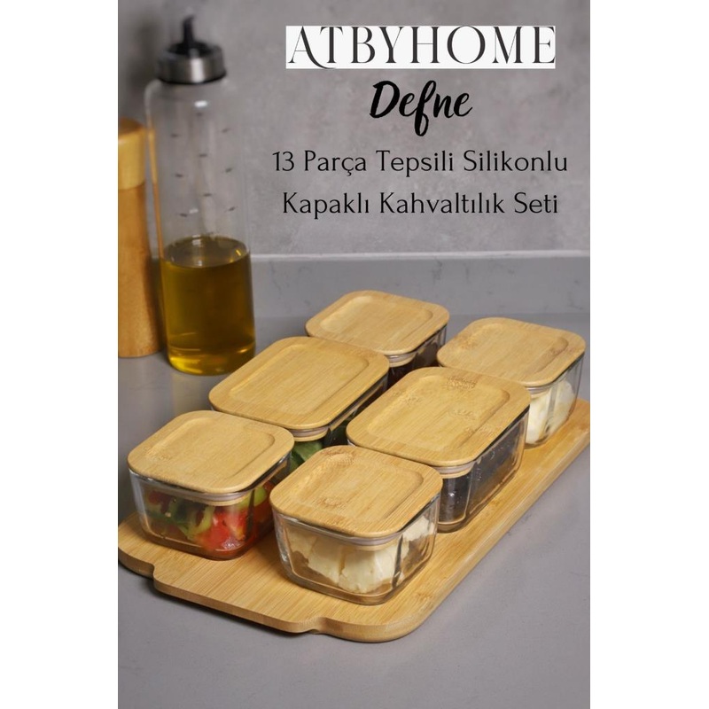 Defne 13 Piece Vacuum-Sealed Borosilicate Glass Breakfast Set With Lid And Tray Luxury Breakfast Set