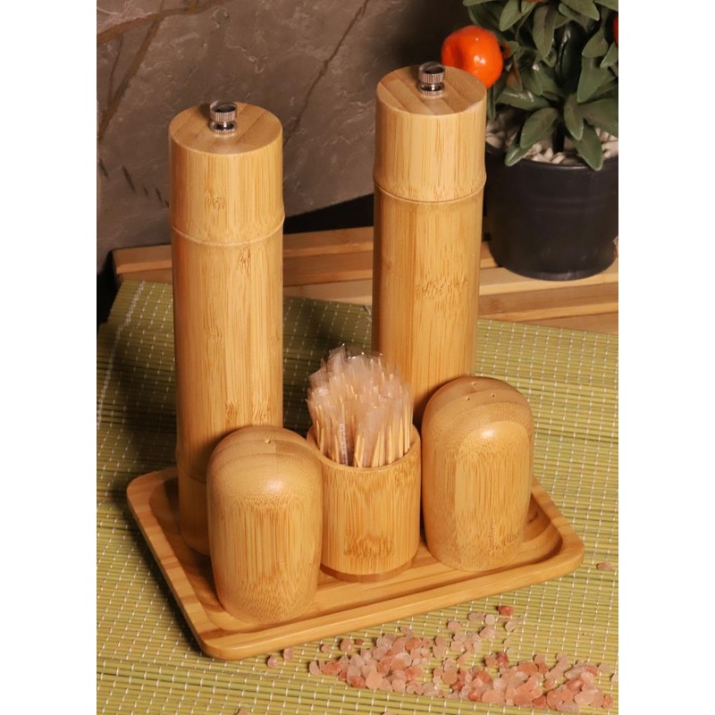 Madras Salt Pepper Shaker Grinder Mill Set With Stand Large 6 Pieces