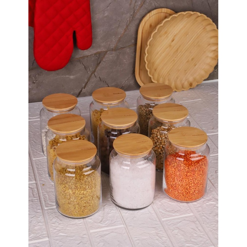 Zone - 9-Pack Glass Storage Container 800Ml With Vacuum Bamboo Lid