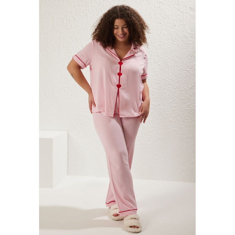 Curve Women's Bestickt/verziert Long Regular Plus Size Pajama Set