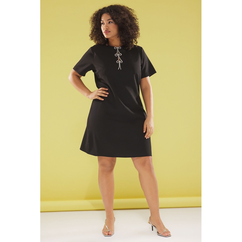 Curve Women's Plain Midi Short Stylish/night Relaxed Fit Plus Size Dress