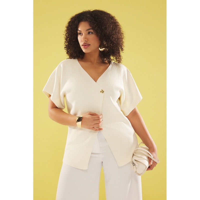 Curve Women's Plain Short Regular Plus Size Blouse