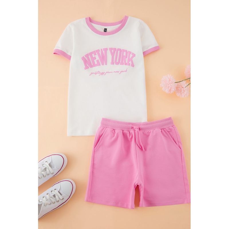 kds Girls Slogan Short Lounge/home Regular Two Piece Sets