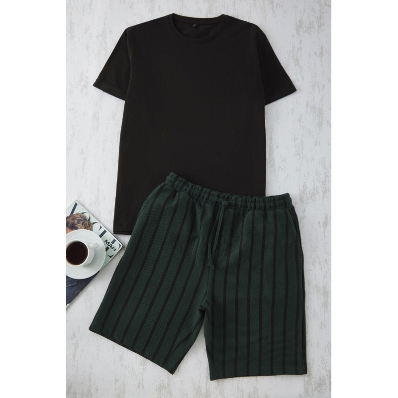Man Men's Multi-Colored Striped Short Homewear Regular Pajama Set