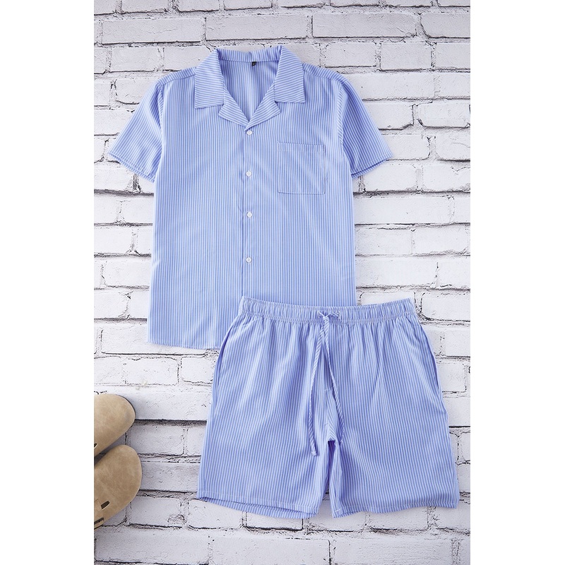 Man Men's Striped Short Homewear Oversized Pajama Set