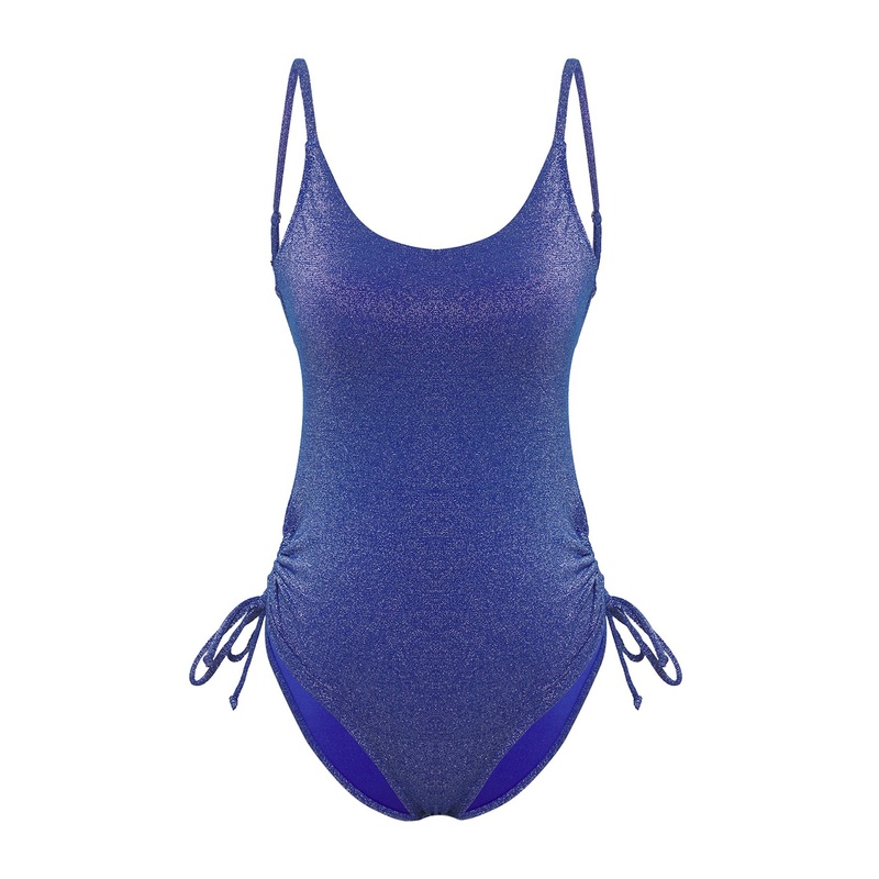 Women's Blue Plain Removable Cup Swimsuit