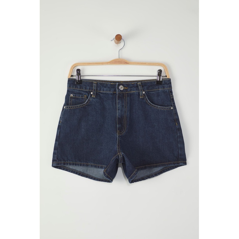 Women's Blue Straight City Short High Waist Shorts & Bermudas