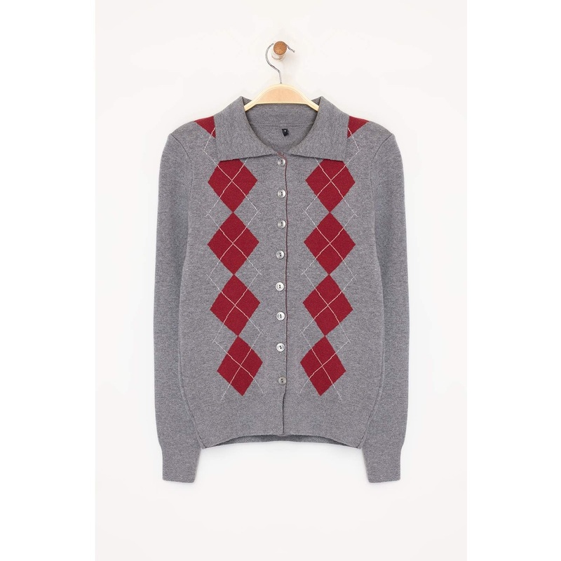 Women's Diamond Pattern Long Regular Cardigan