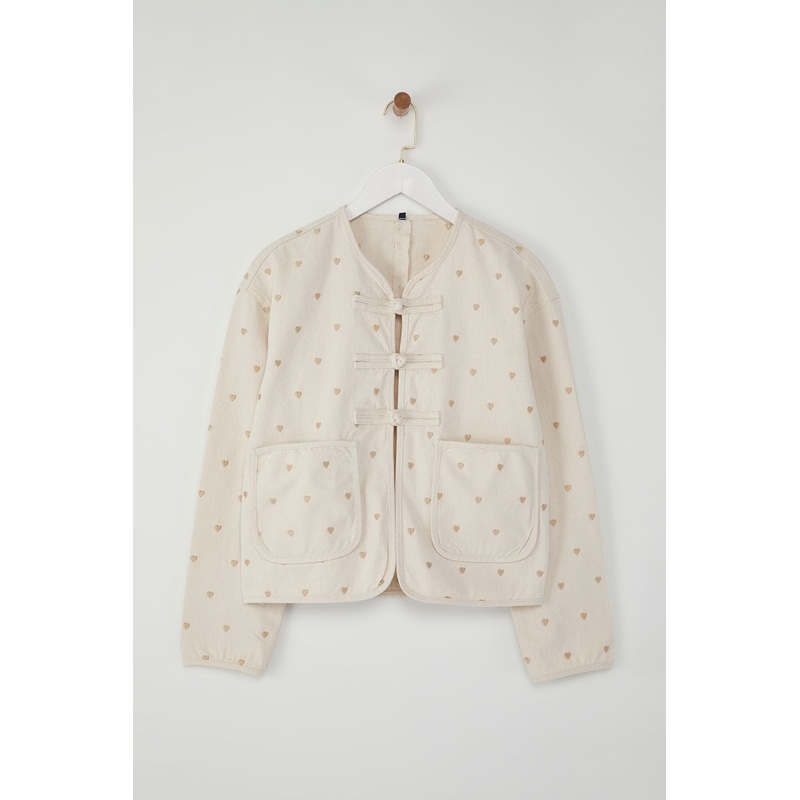 Women's Ecru Embroidered / Embroidered Long Regular Jacket