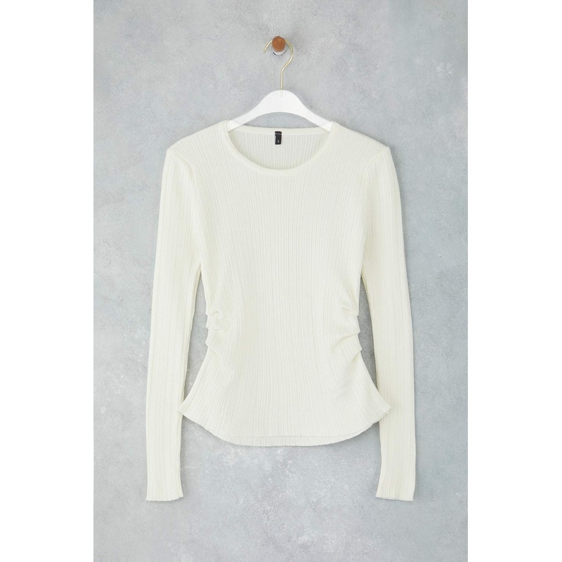 Women's Ecru Straight Long Regular Sweater