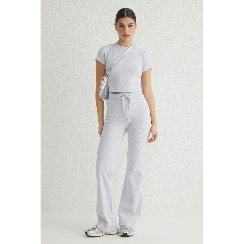 Women's Gray Plain Short Casual Slim Two Piece Sets