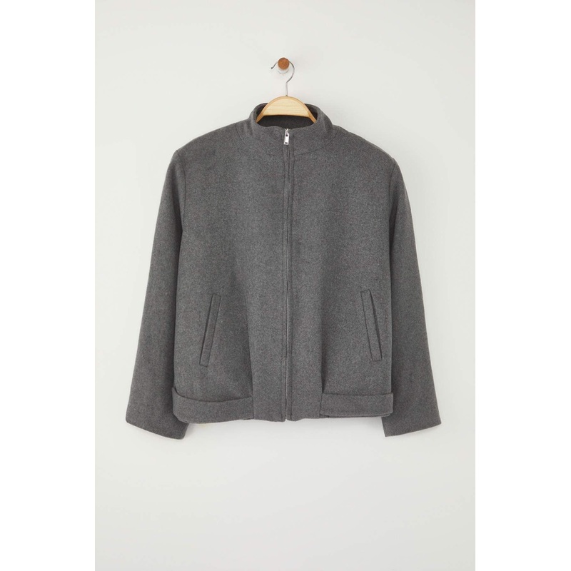 Women's Gray Straight Long Regular Coat