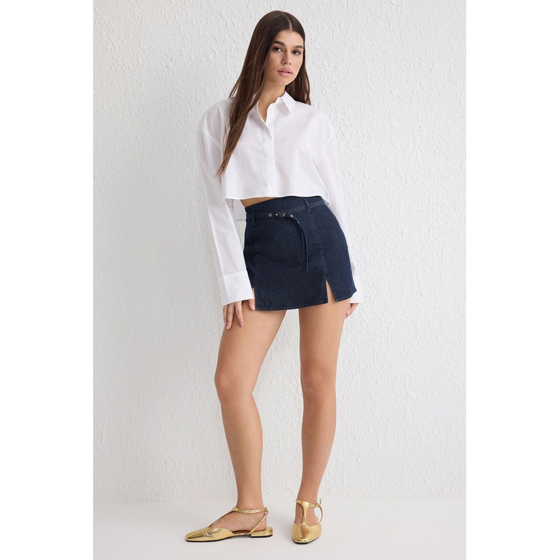 Women's Navy Blue Plain Skort High Waist Shorts