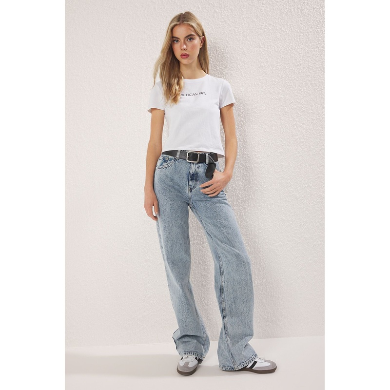 Women's Navy Blue Straight High Waist Jeans