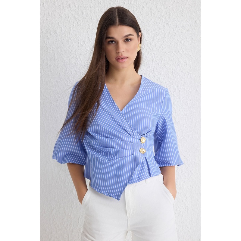 Women's Striped Short Slim Fit Blouse