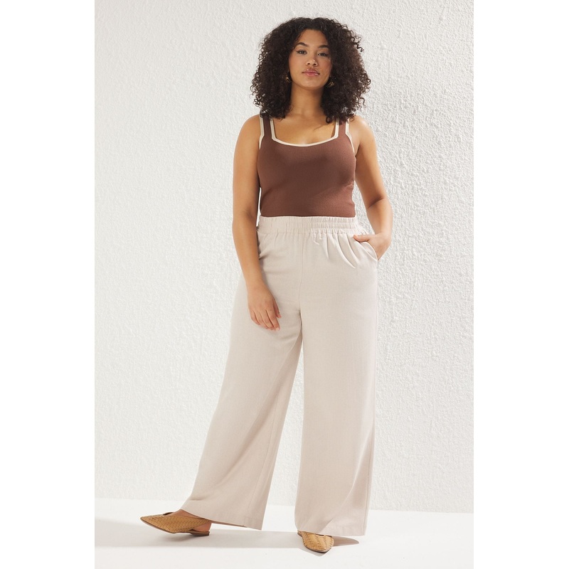 Curve Women's Plain Normal Waist Plus Size Pants