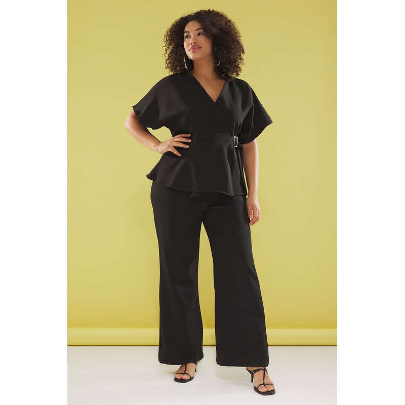 Curve Women's Plain Short Relaxed Fit Plus Size Jumpsuit