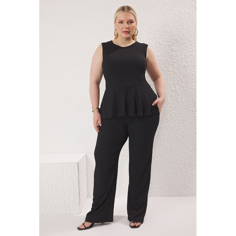 Curve Women's Straight Sleeveless Casual/daily Regular Plus Size Top And Bottom Set