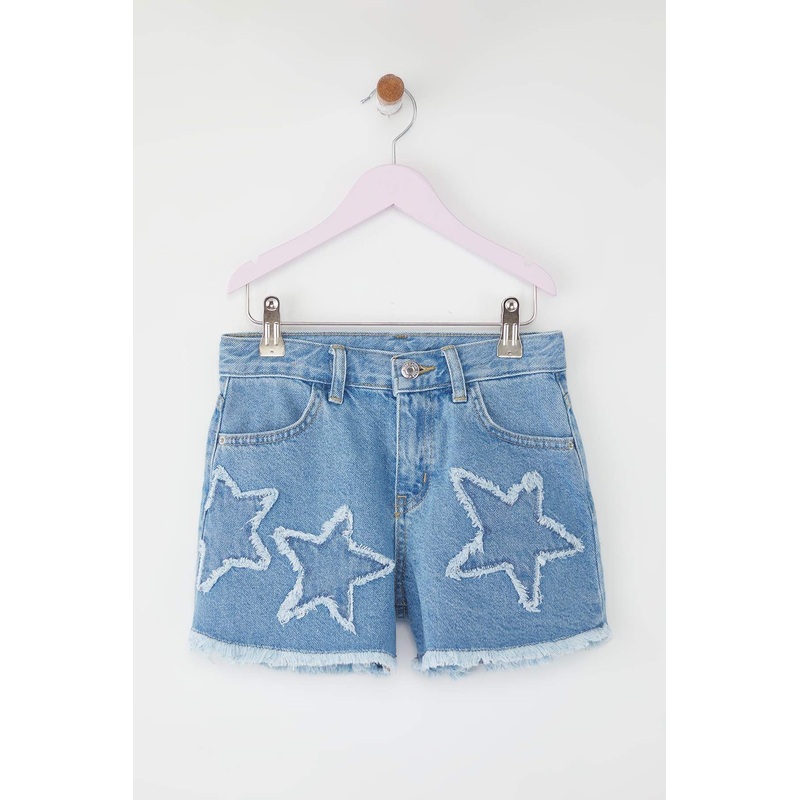 kds Girls Navy Blue Geometric Normal Waist Shorts & Bermudas