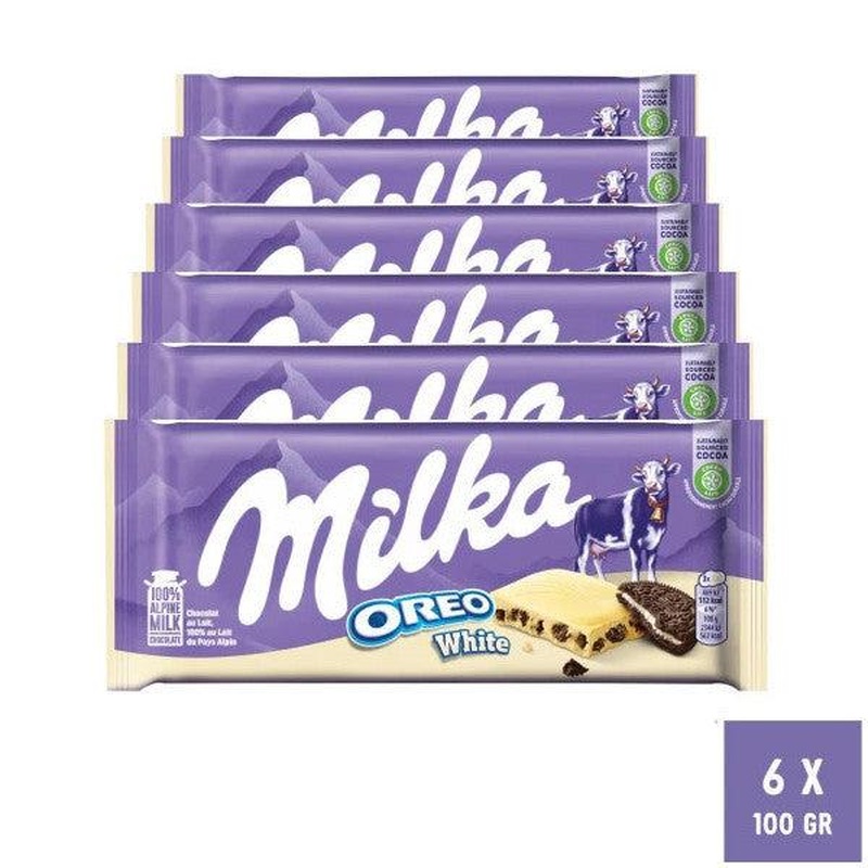 Milka Oreo White Chocolate Tablets 100 Gr - 6 Pieces
