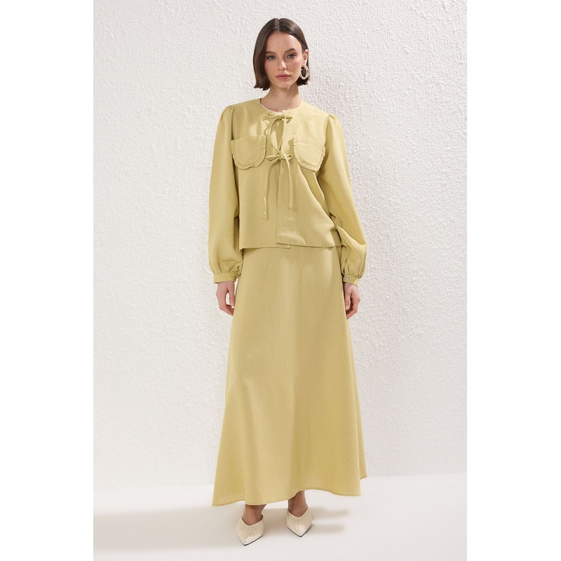 Modest Women's Khaki Straight Long Casual/daily Regular Hijab Top - Bottom Set