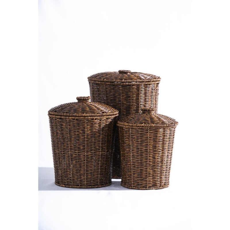 Nomad 3-Piece Lidded Wicker Basket Set Dark Brown
