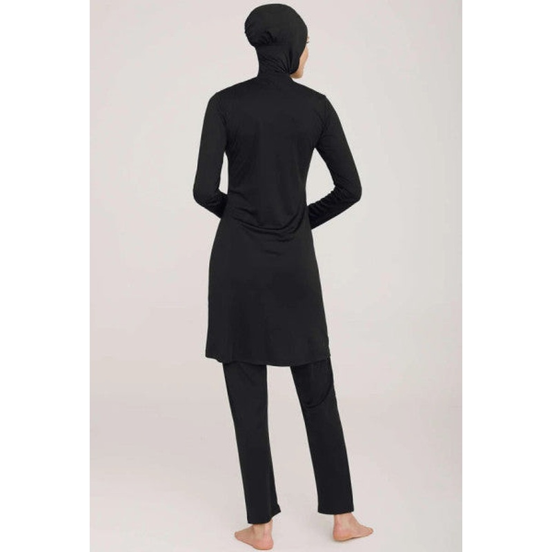 Side Stripe Detailed Hijab Swimsuit Black