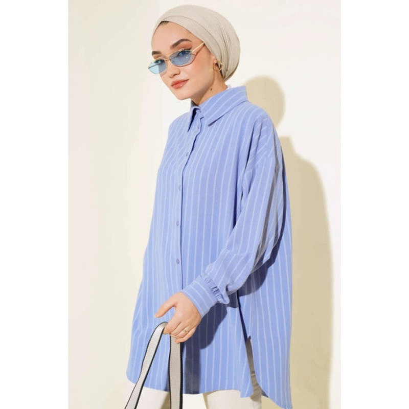 Straight Striped Casual Shirt Blue