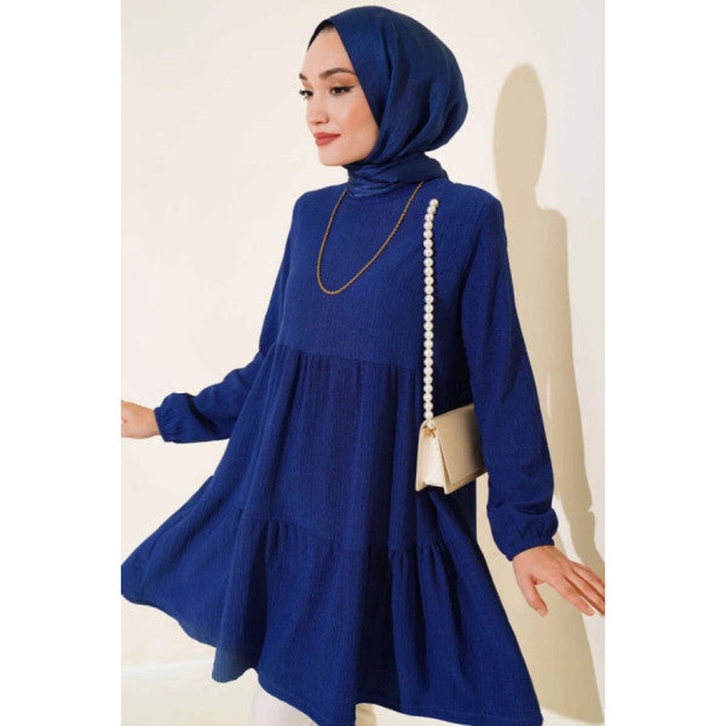 Tunic With Elastic Sleeves Navy Blue